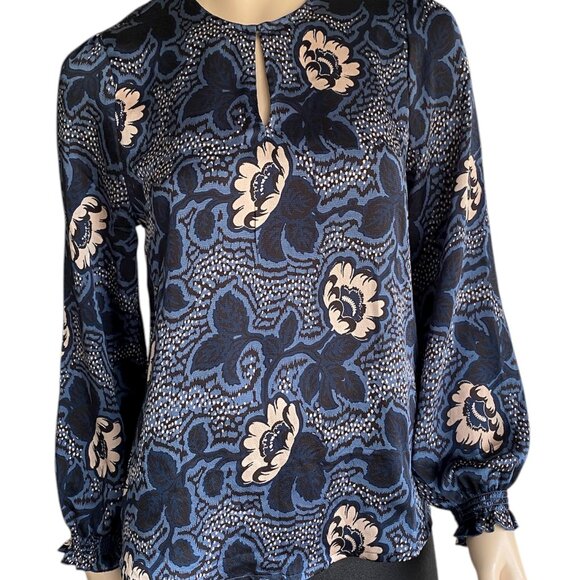 Ted Baker Oversize Floral Black Blue Ecru Blouse Sz Sm - Picture 4 of 10